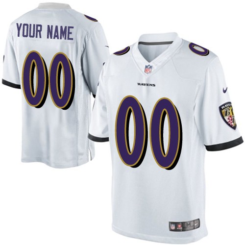 Youth Limited Nike Jersey White Road - Customized NFL Baltimore Ravens